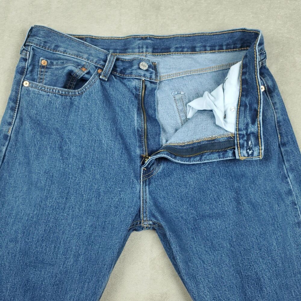 Levis 505 Jeans Mens 36x30 Blue Medium Wash Regular Straight Denim Pants Casual - Picture 6 of 16